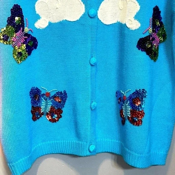 TERAZZO Women’s Vintage Fully Embellished S/S Sweater MED 55% Ramie 45% Cotton - Picture 5 of 8